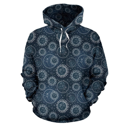 Sun Moon Tattoo Design Themed Print Pullover Hoodie