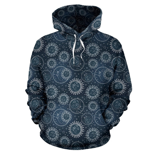Sun Moon Tattoo Design Themed Print Pullover Hoodie