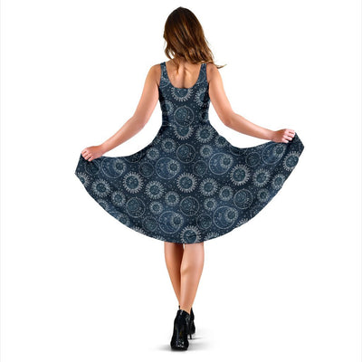 Sun Moon Tattoo Design Themed Print Sleeveless Dress