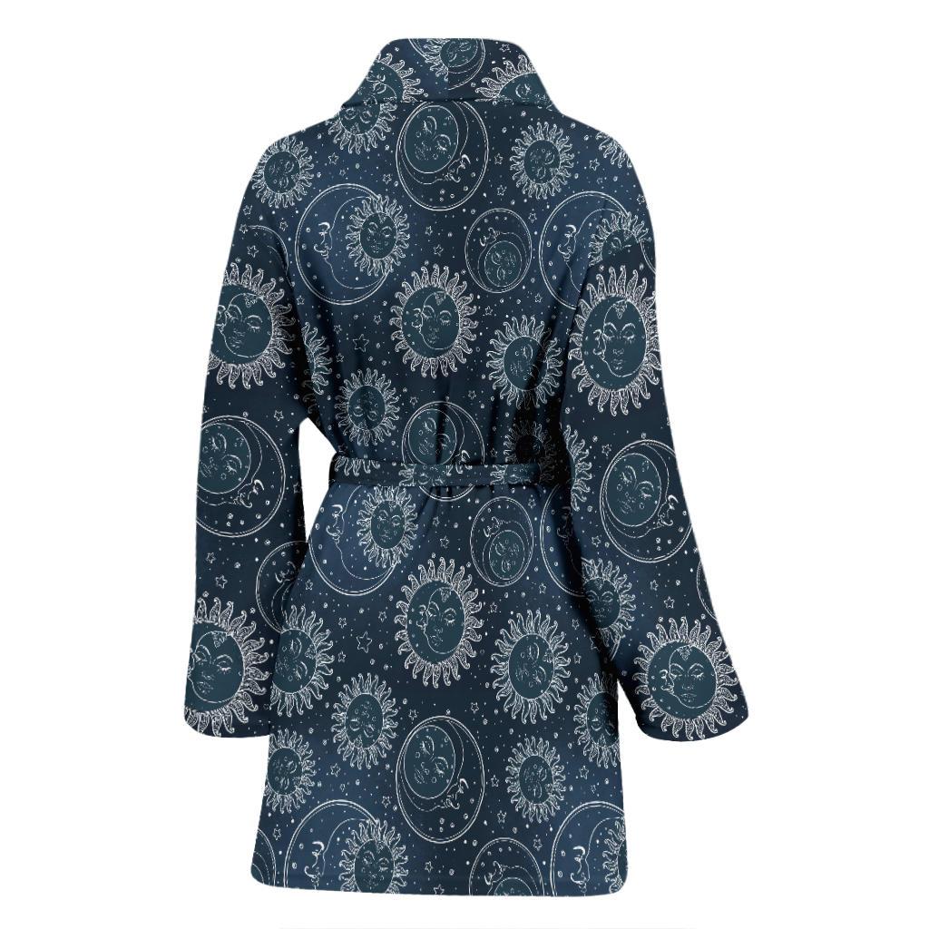 Sun Moon Tattoo Design Themed Print Women Bath Robe-JTAMIGO.COM