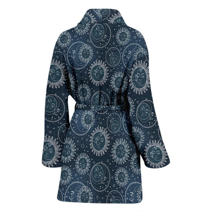 Sun Moon Tattoo Design Themed Print Women Bath Robe-JTAMIGO.COM