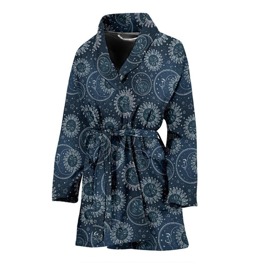 Sun Moon Tattoo Design Themed Print Women Bath Robe-JTAMIGO.COM