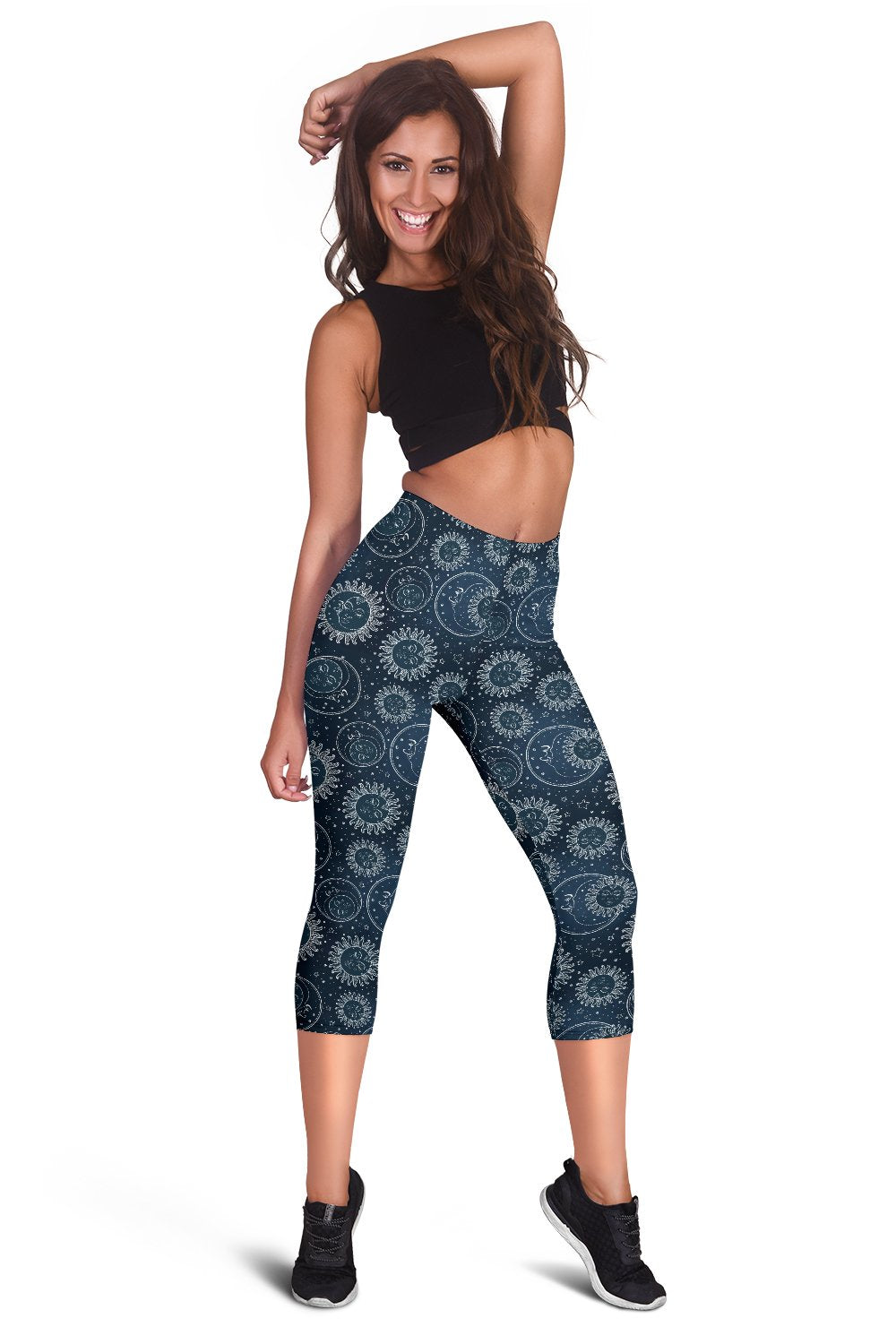Sun Moon Tattoo Design Themed Print Women Capris