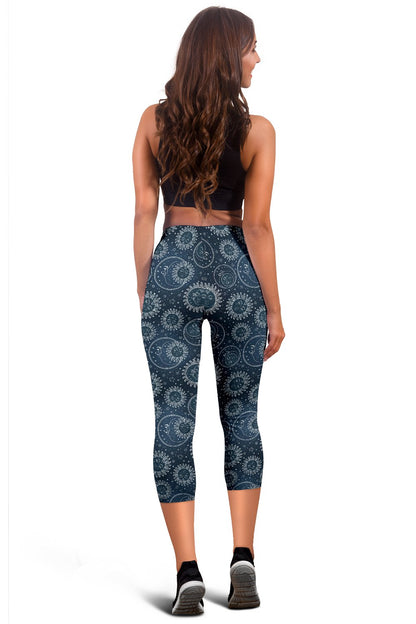Sun Moon Tattoo Design Themed Print Women Capris