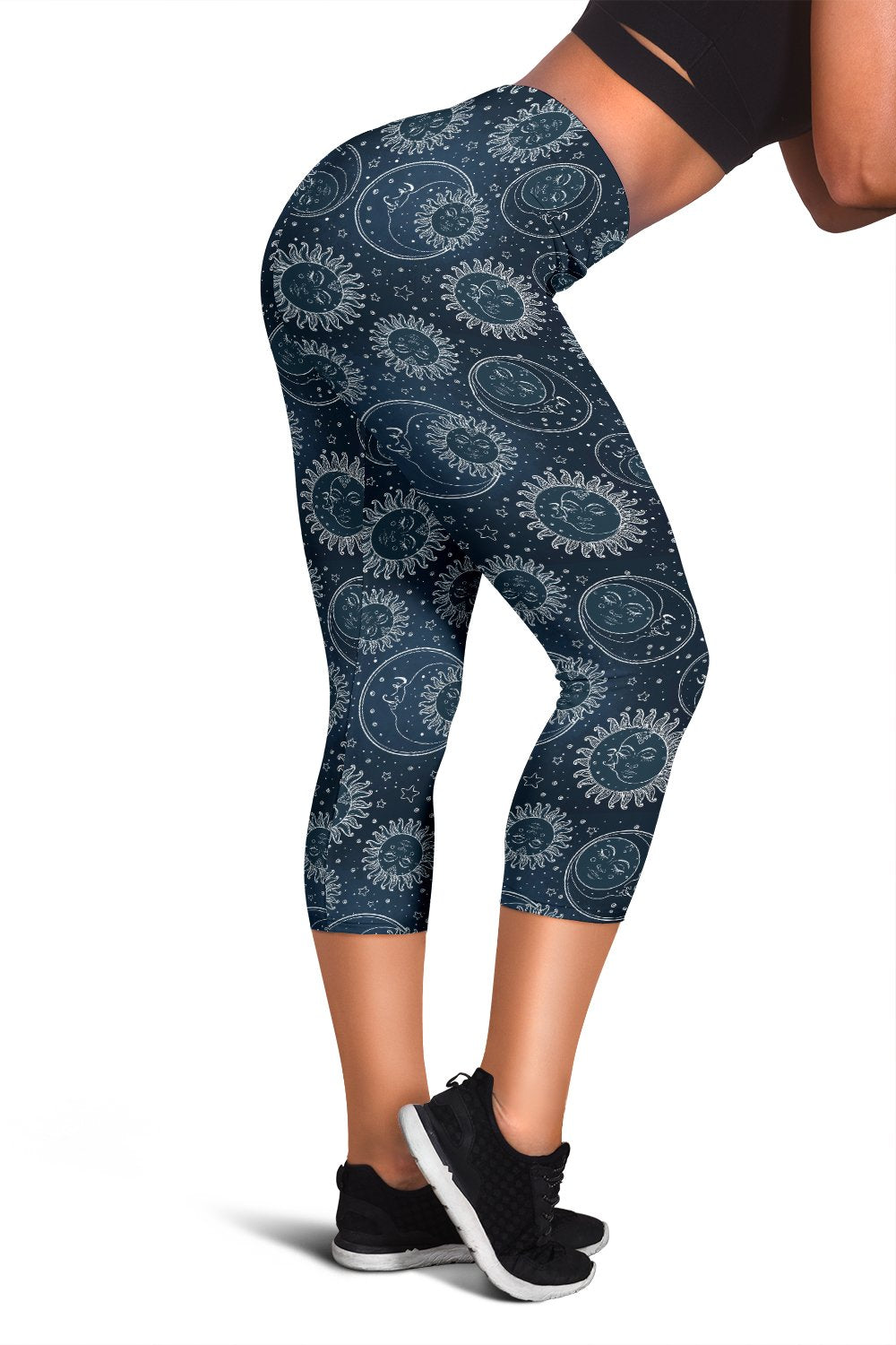 Sun Moon Tattoo Design Themed Print Women Capris