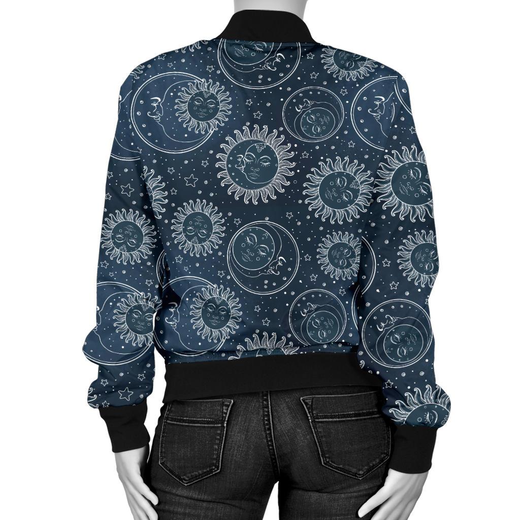 Sun Moon Tattoo Design Themed Print Women Casual Bomber Jacket
