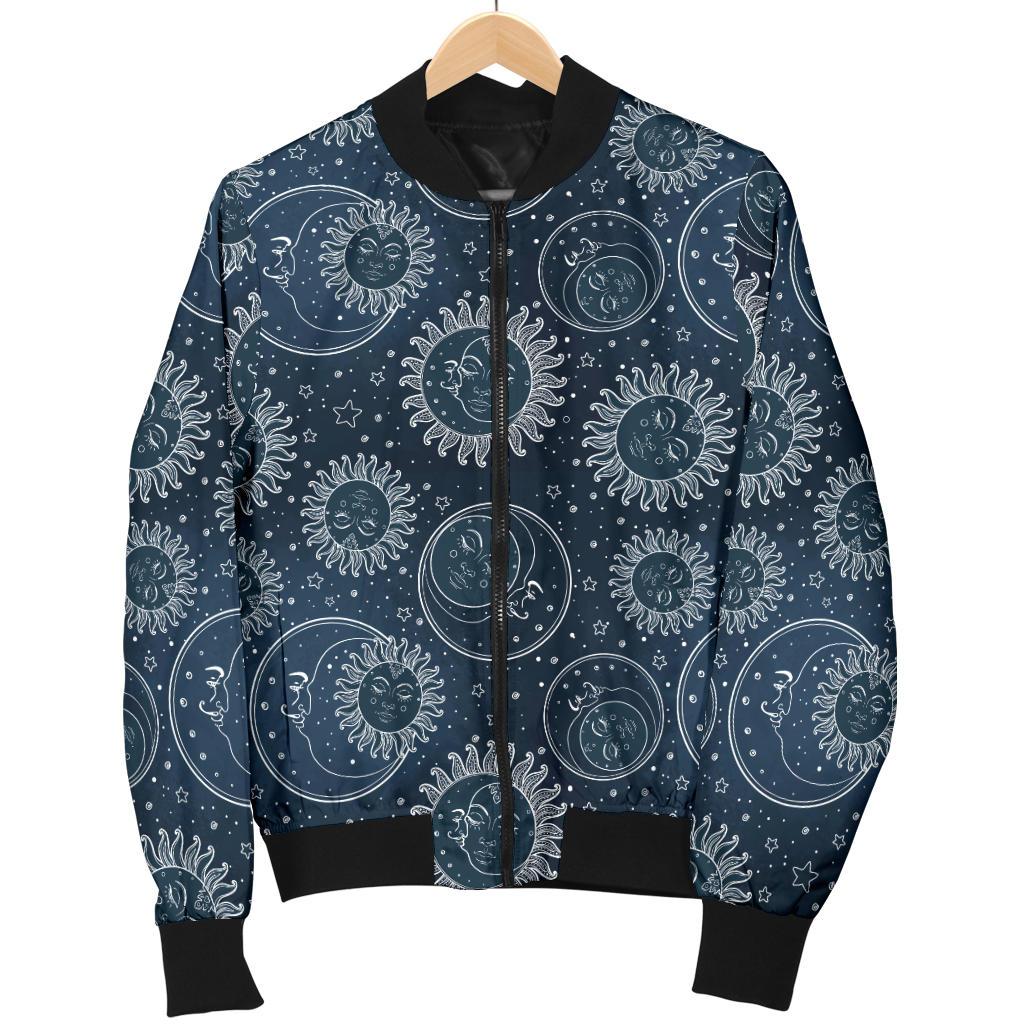 Sun Moon Tattoo Design Themed Print Women Casual Bomber Jacket