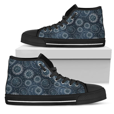 Sun Moon Tattoo Design Themed Print Women High Top Shoes