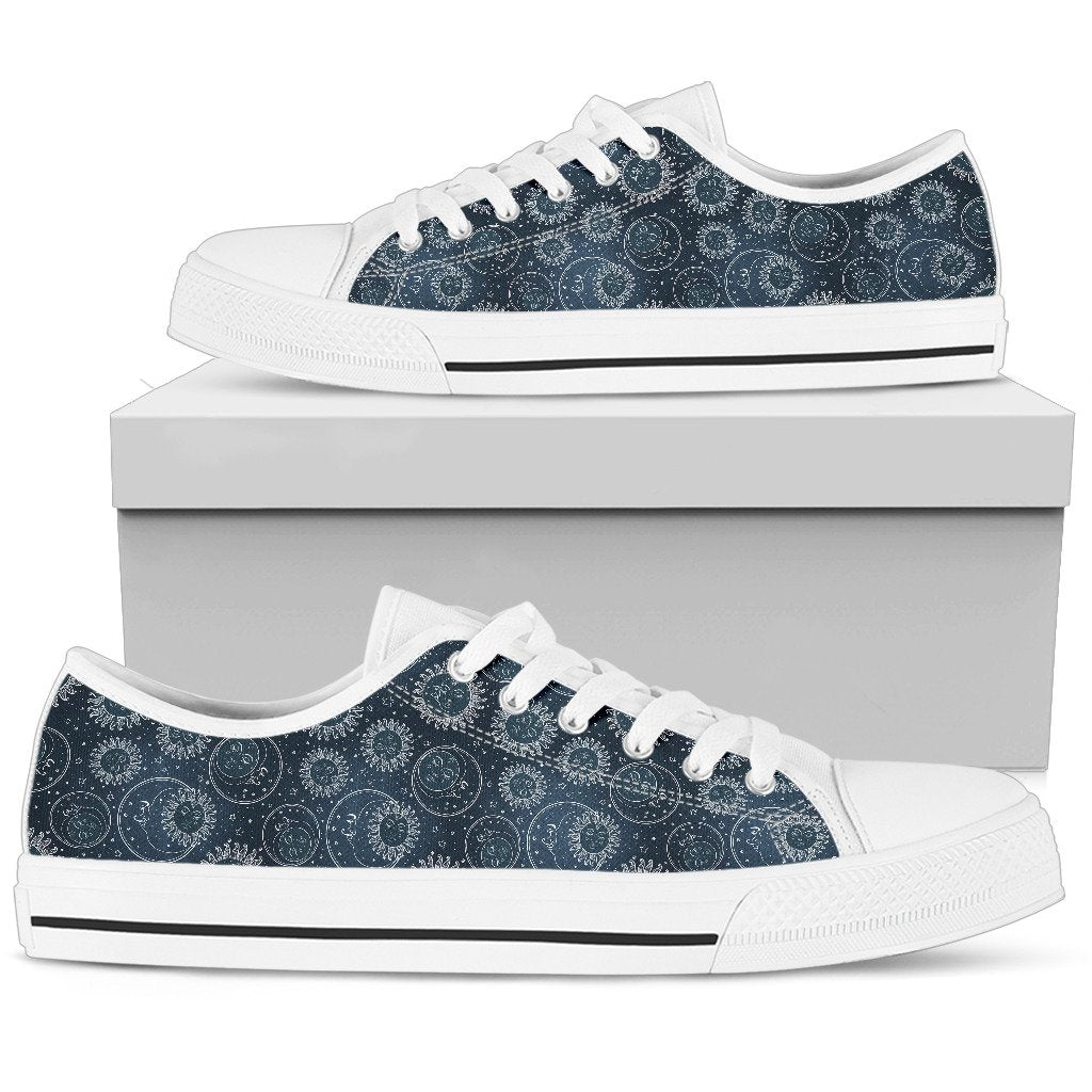 Sun Moon Tattoo Design Themed Print Women Low Top Shoes-JTAMIGO.COM