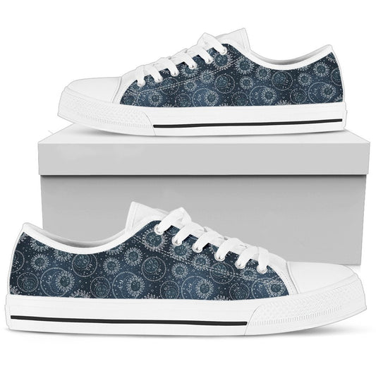Sun Moon Tattoo Design Themed Print Women Low Top Shoes-JTAMIGO.COM