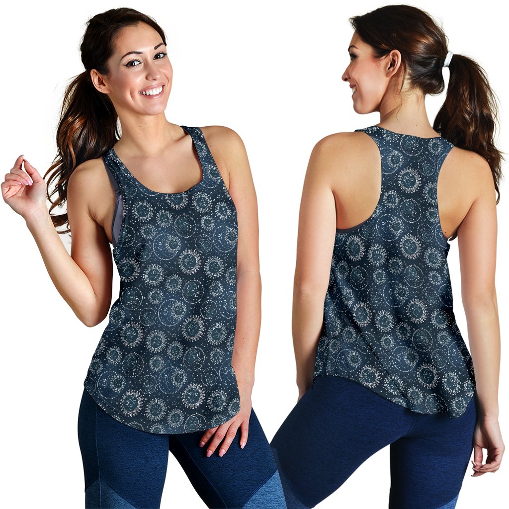 Sun Moon Tattoo Design Themed Print Women Racerback Tank Top