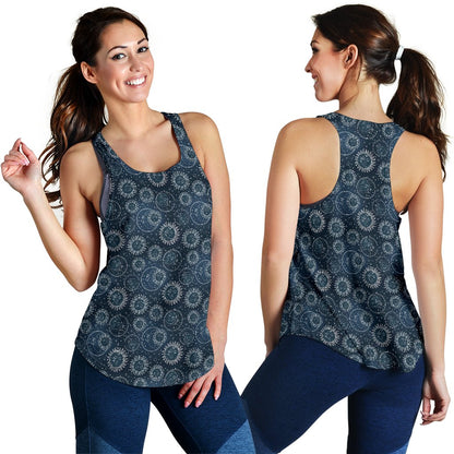 Sun Moon Tattoo Design Themed Print Women Racerback Tank Top