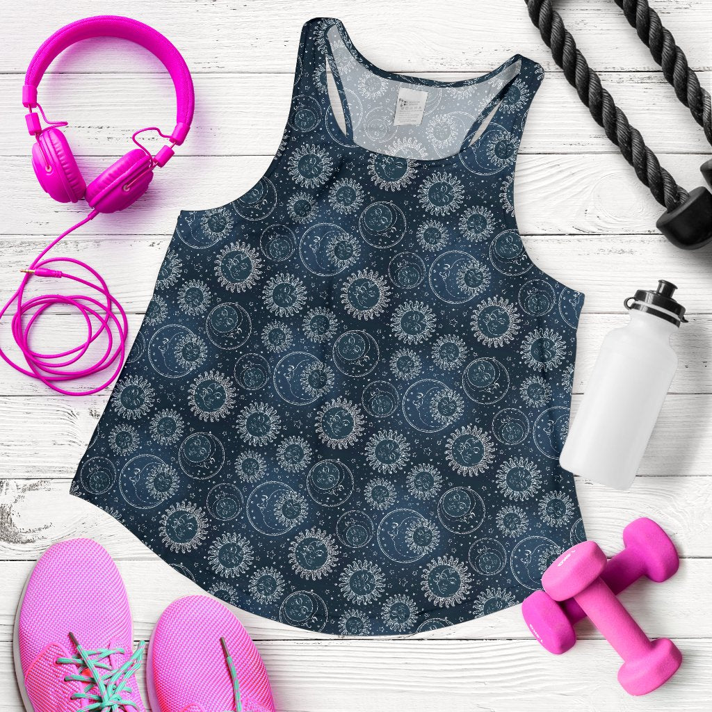 Sun Moon Tattoo Design Themed Print Women Racerback Tank Top
