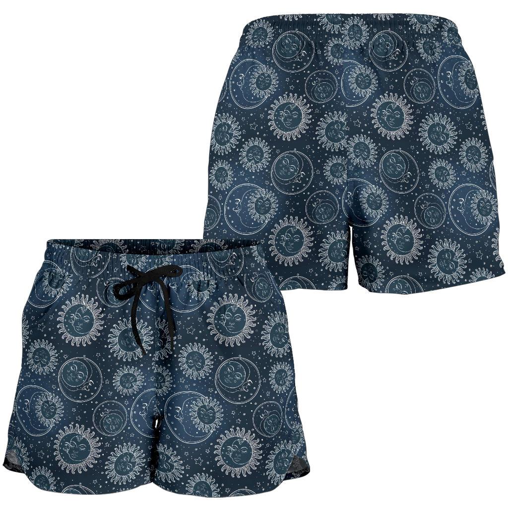 Sun Moon Tattoo Design Themed Print Women Shorts-JTAMIGO.COM