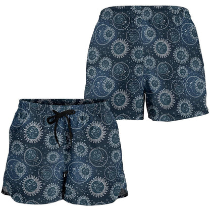 Sun Moon Tattoo Design Themed Print Women Shorts-JTAMIGO.COM