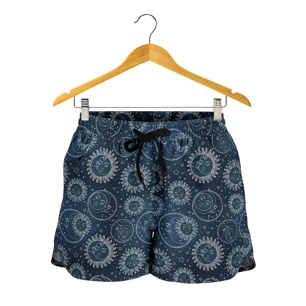 Sun Moon Tattoo Design Themed Print Women Shorts-JTAMIGO.COM
