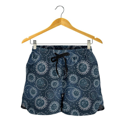 Sun Moon Tattoo Design Themed Print Women Shorts-JTAMIGO.COM