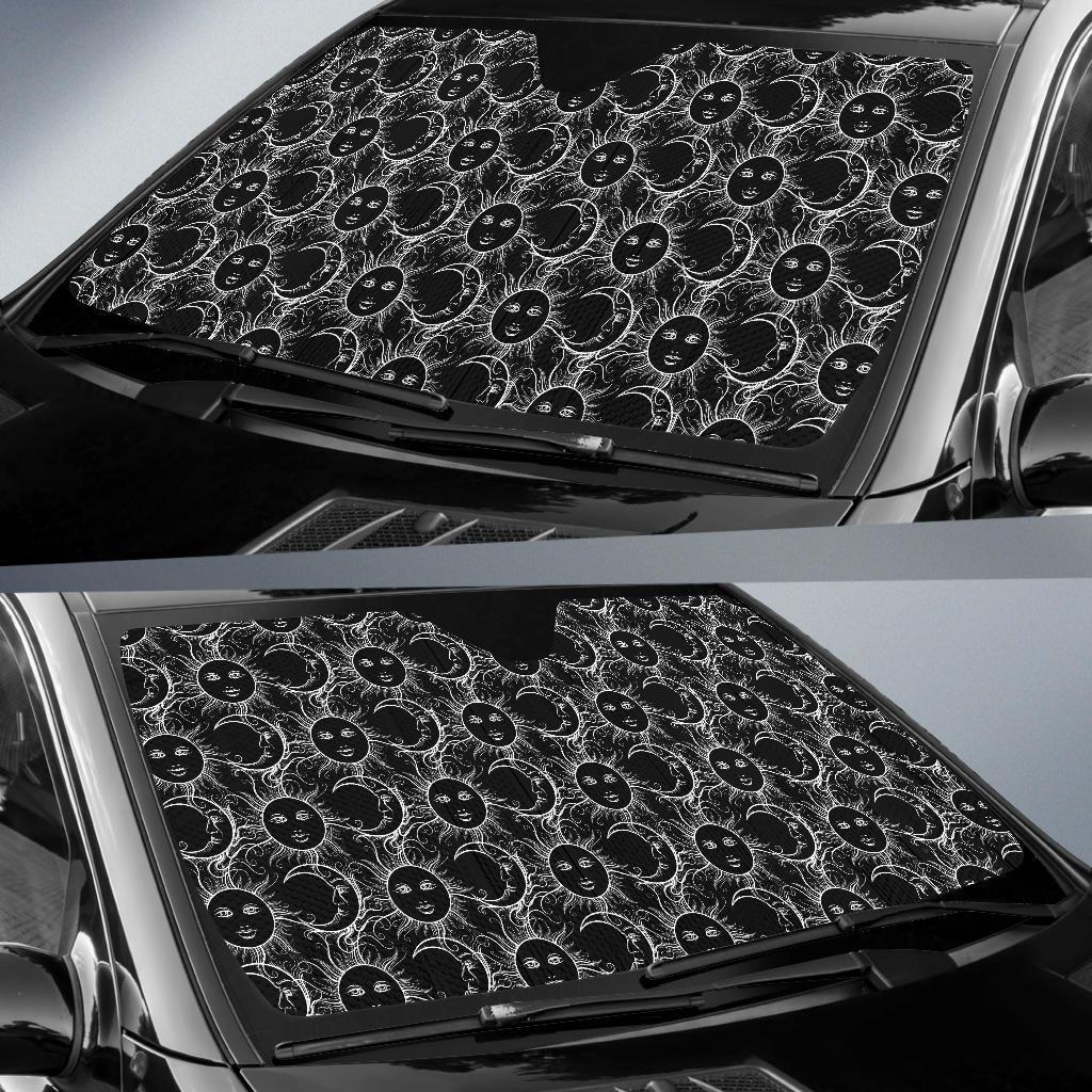 Sun Moon White Design Themed Print Car Sun Shade For Windshield