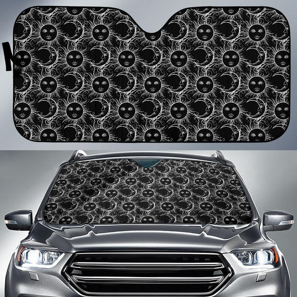 Sun Moon White Design Themed Print Car Sun Shade For Windshield