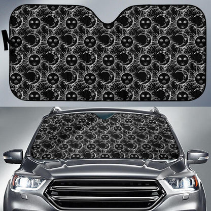 Sun Moon White Design Themed Print Car Sun Shade For Windshield