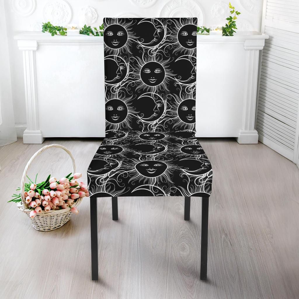 Sun Moon White Design Themed Print Dining Chair Slipcover-JTAMIGO.COM