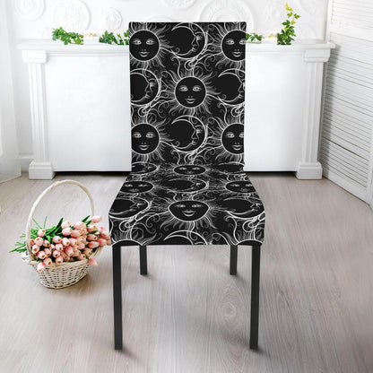 Sun Moon White Design Themed Print Dining Chair Slipcover-JTAMIGO.COM
