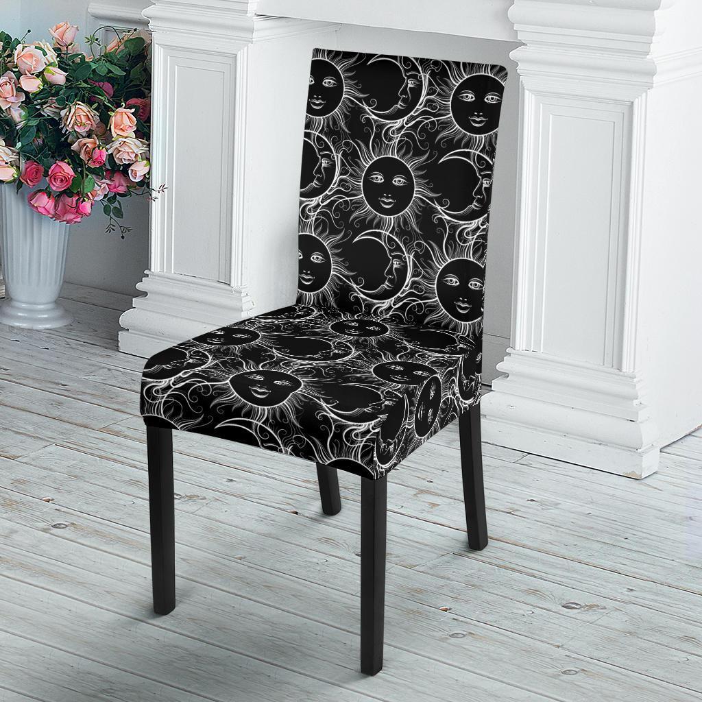 Sun Moon White Design Themed Print Dining Chair Slipcover-JTAMIGO.COM