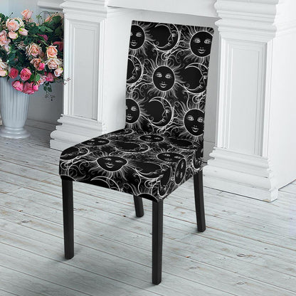 Sun Moon White Design Themed Print Dining Chair Slipcover-JTAMIGO.COM