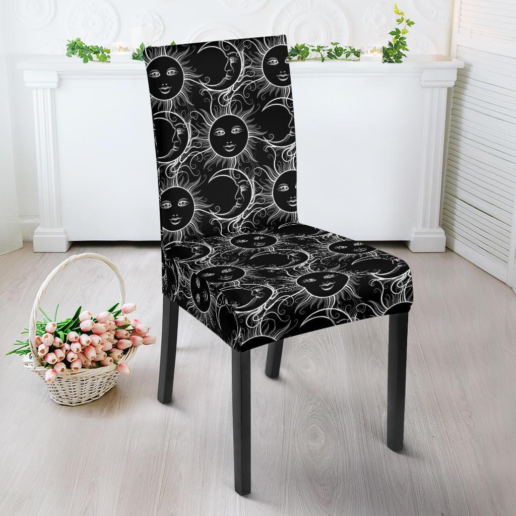 Sun Moon White Design Themed Print Dining Chair Slipcover-JTAMIGO.COM