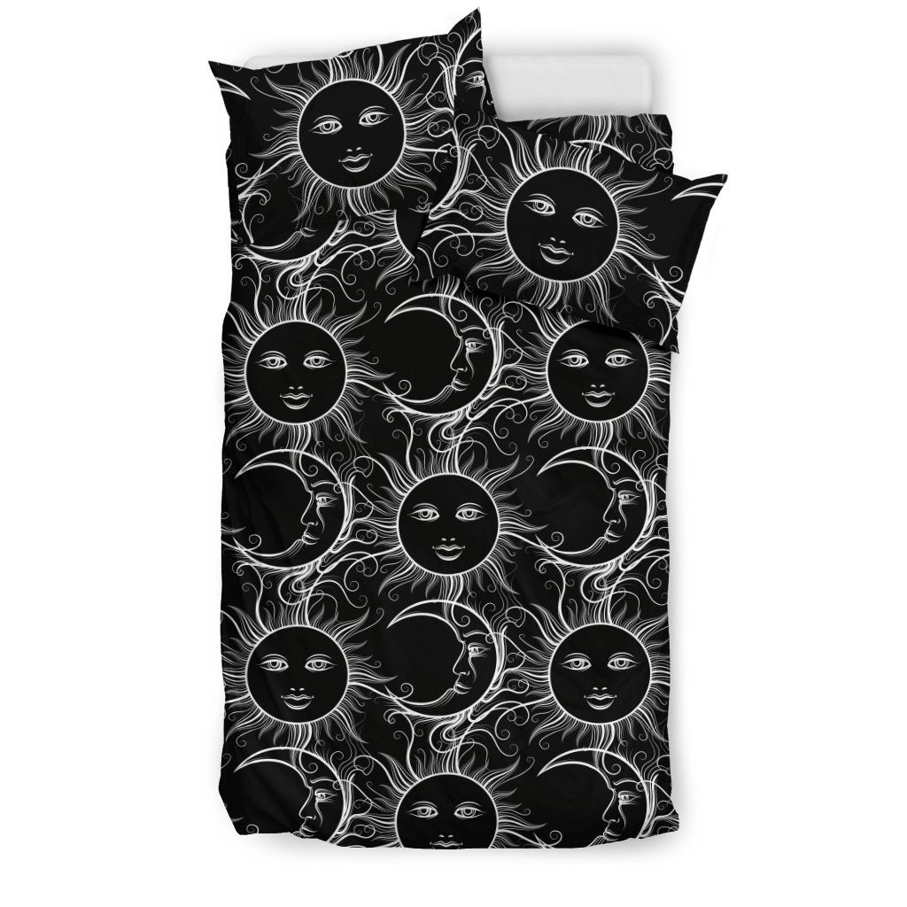 Sun Moon White Design Themed Print Duvet Cover Bedding Set