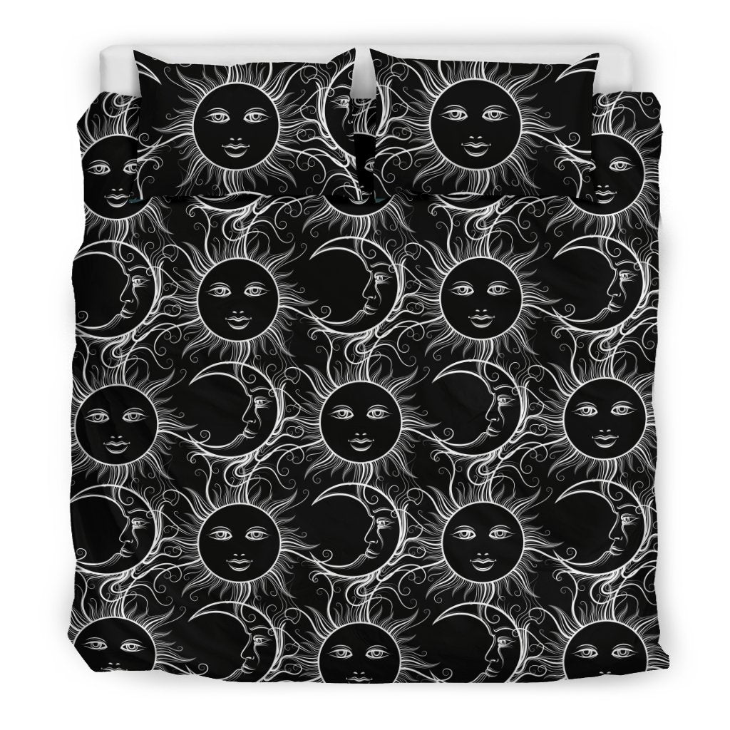 Sun Moon White Design Themed Print Duvet Cover Bedding Set