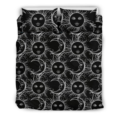 Sun Moon White Design Themed Print Duvet Cover Bedding Set