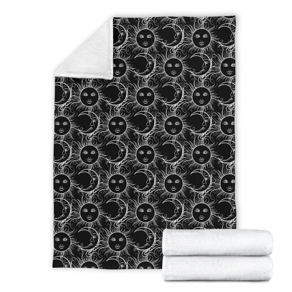 Sun Moon White Design Themed Print Fleece Blanket