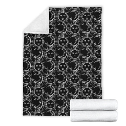Sun Moon White Design Themed Print Fleece Blanket