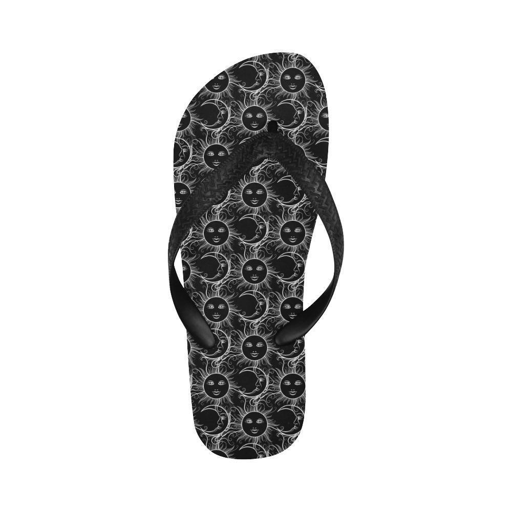 Sun Moon White Design Themed Print Flip Flops-JTAMIGO.COM