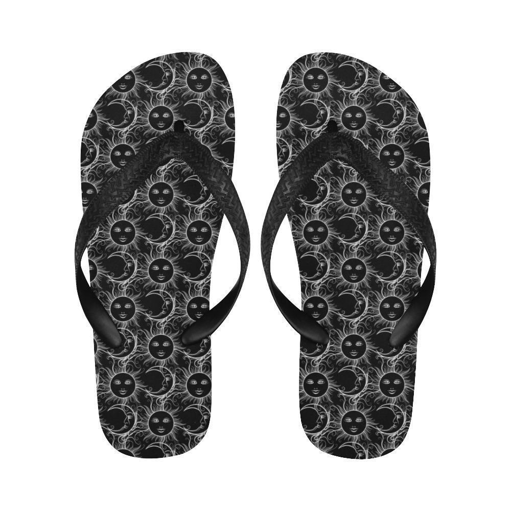 Sun Moon White Design Themed Print Flip Flops-JTAMIGO.COM