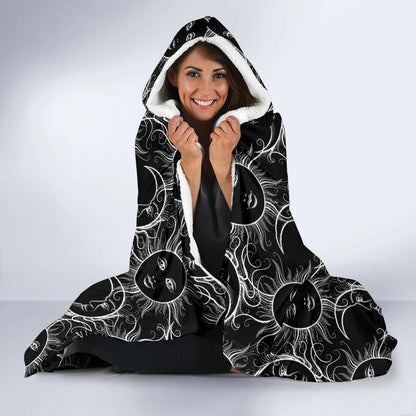 Sun Moon White Design Themed Print Hooded Blanket-JTAMIGO.COM