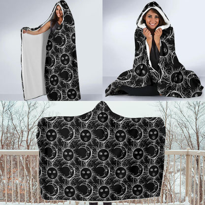 Sun Moon White Design Themed Print Hooded Blanket-JTAMIGO.COM