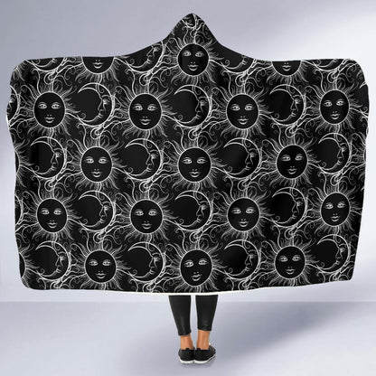 Sun Moon White Design Themed Print Hooded Blanket-JTAMIGO.COM