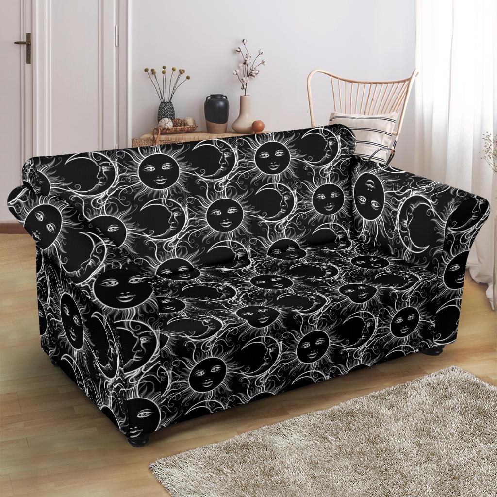 Sun Moon White Design Themed Print Loveseat Slipcover-JTAMIGO.COM