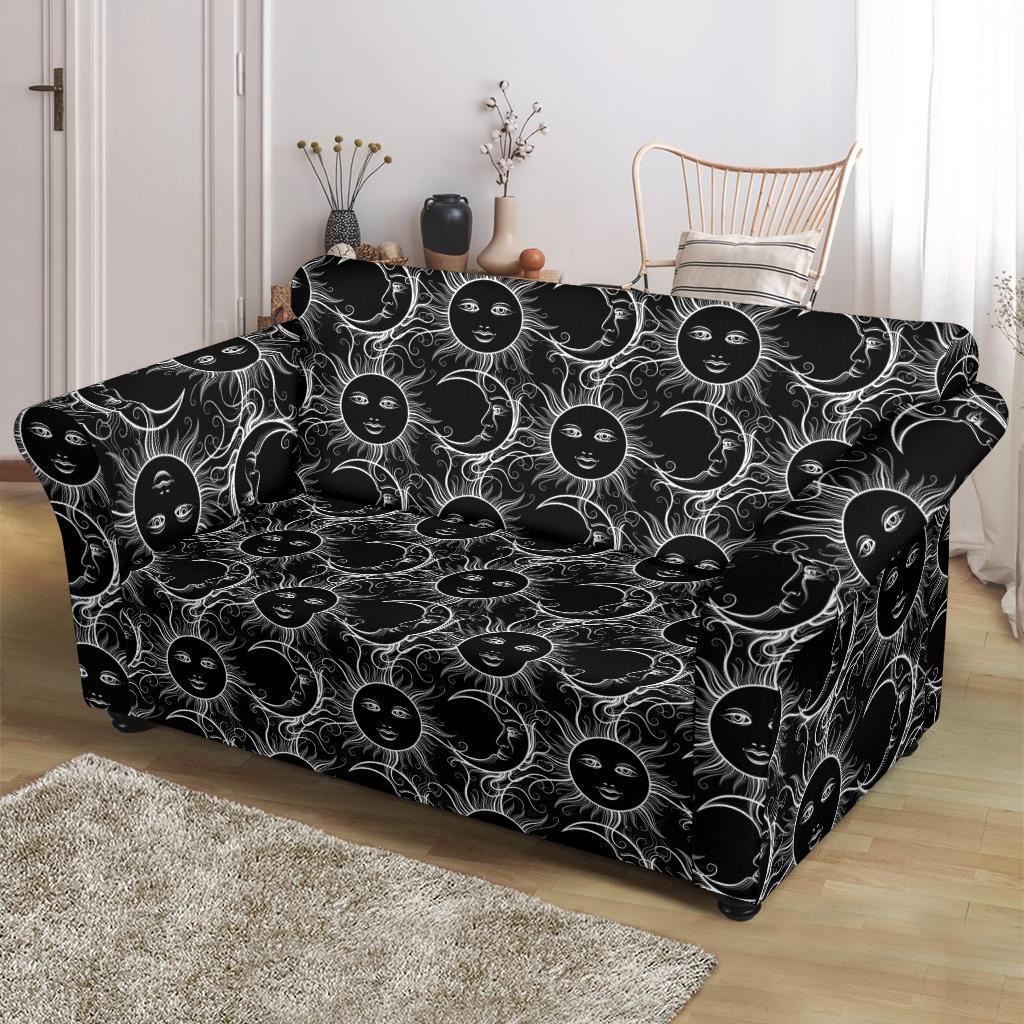 Sun Moon White Design Themed Print Loveseat Slipcover-JTAMIGO.COM