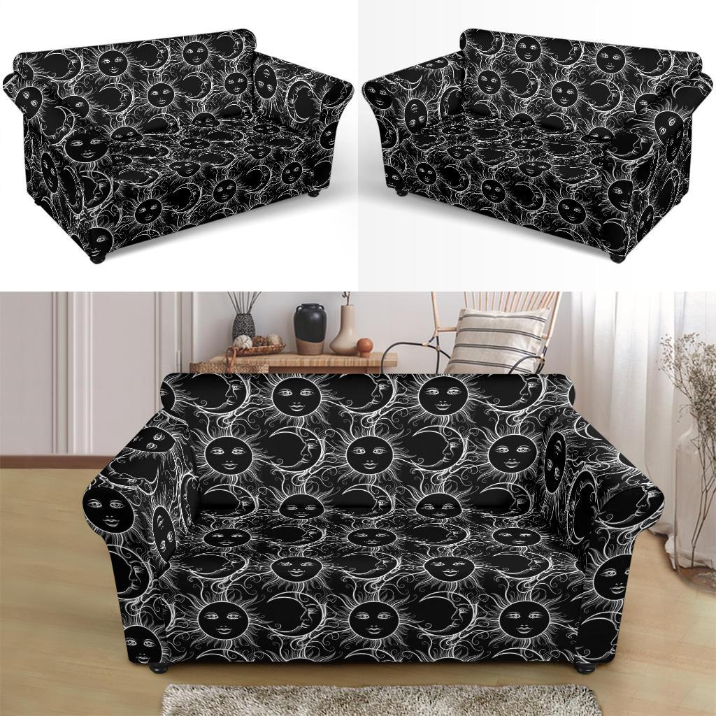 Sun Moon White Design Themed Print Loveseat Slipcover-JTAMIGO.COM