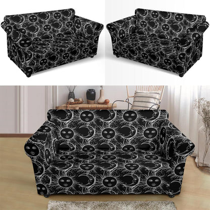 Sun Moon White Design Themed Print Loveseat Slipcover-JTAMIGO.COM