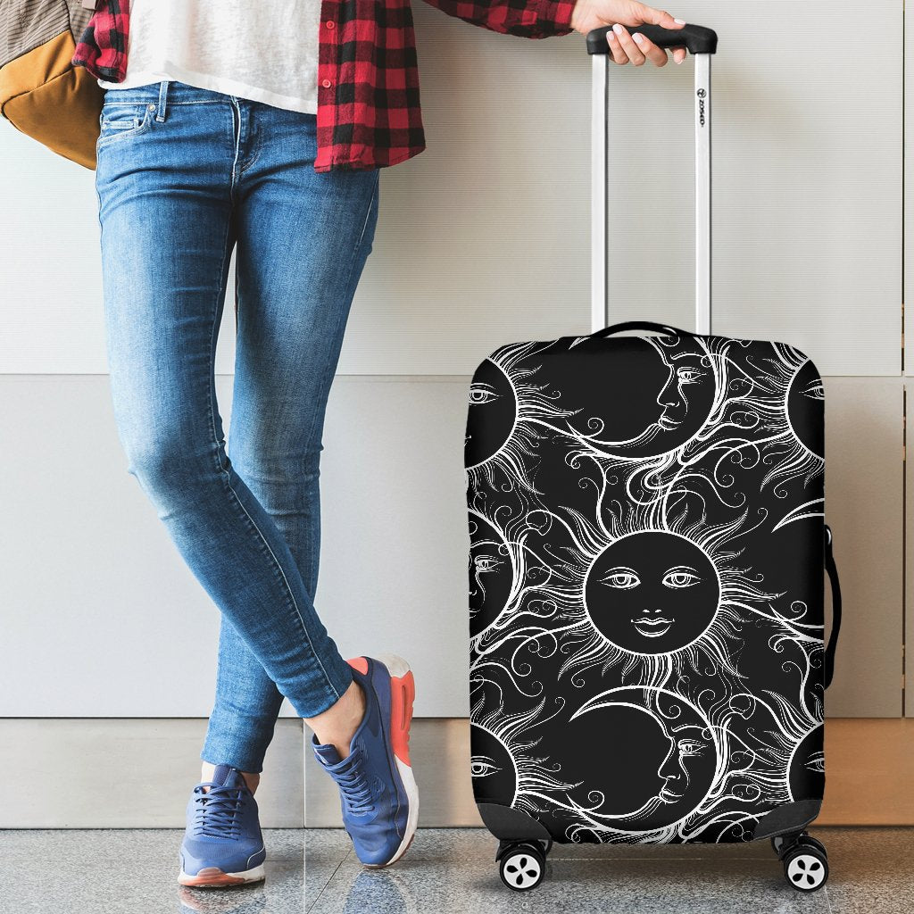 Sun Moon White Design Themed Print Luggage Cover Protector