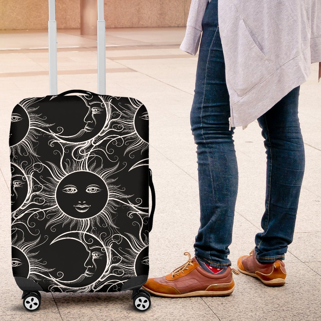 Sun Moon White Design Themed Print Luggage Cover Protector
