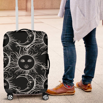 Sun Moon White Design Themed Print Luggage Cover Protector
