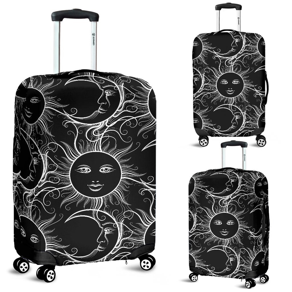 Sun Moon White Design Themed Print Luggage Cover Protector