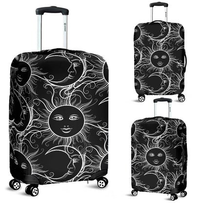 Sun Moon White Design Themed Print Luggage Cover Protector