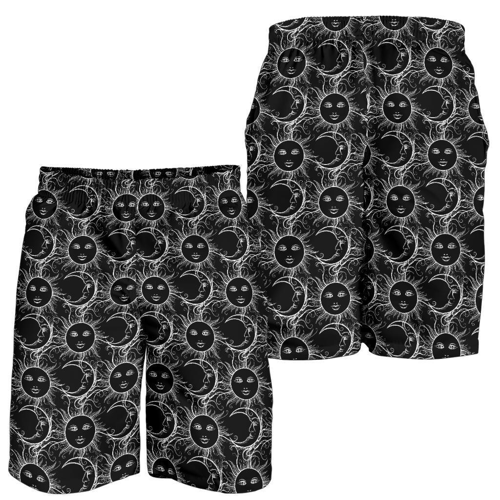 Sun Moon White Design Themed Print Mens Shorts-JTAMIGO.COM