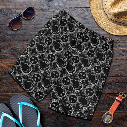 Sun Moon White Design Themed Print Mens Shorts-JTAMIGO.COM